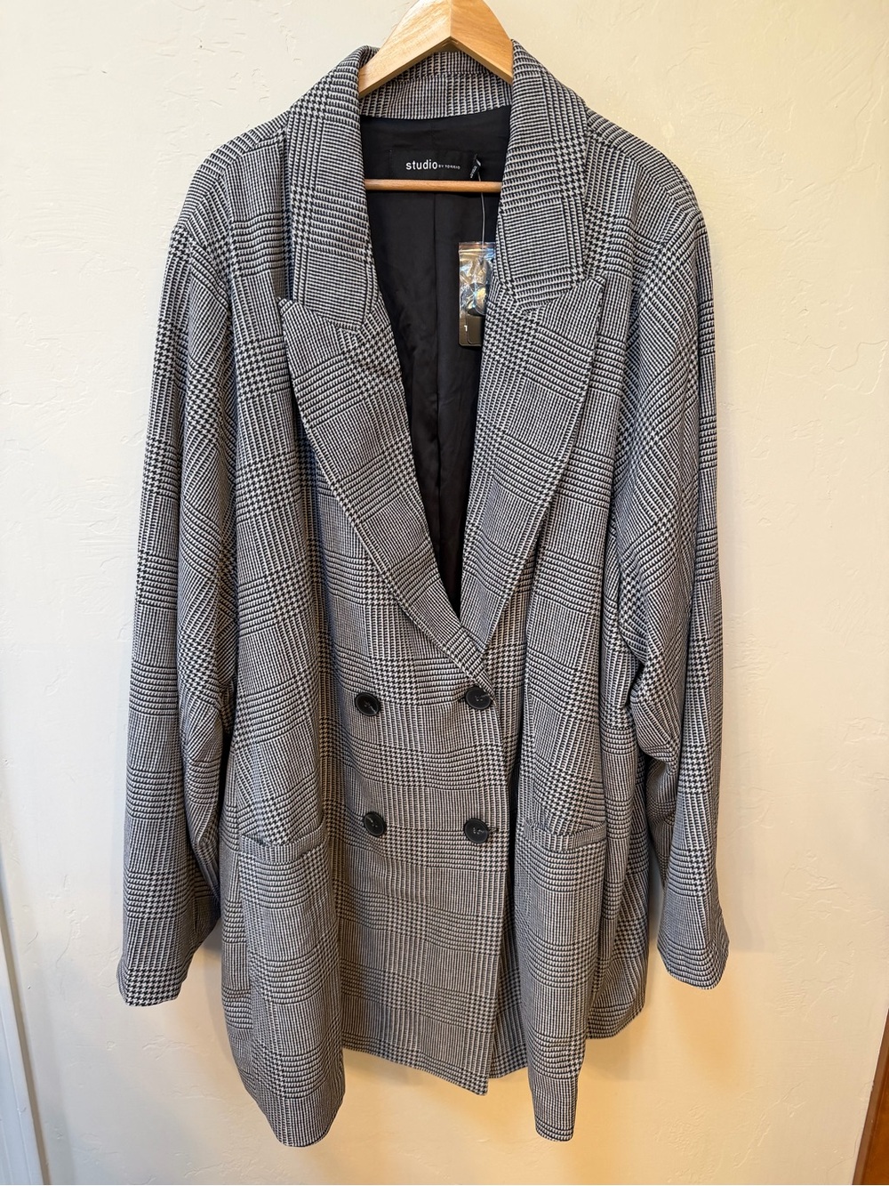 Studio by Torrid Stretch Crepe Blazer Textured Plaid Gray Plus Size 5X 28